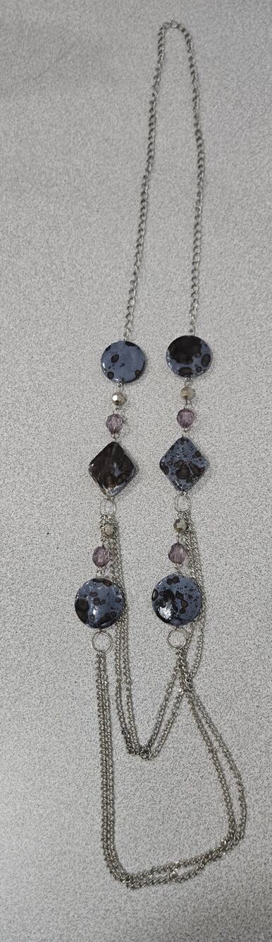 Silver Chain With Black Blue Stones Multi Strand Infinity Necklace